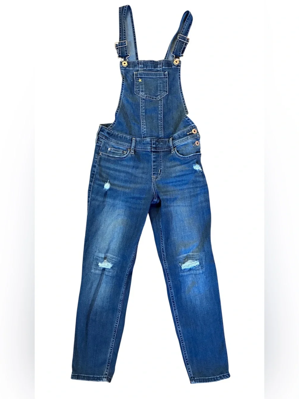 Abercrombie Kids Girls 11-12 Blue Denim Overall One-Piece Adjustable Distressed